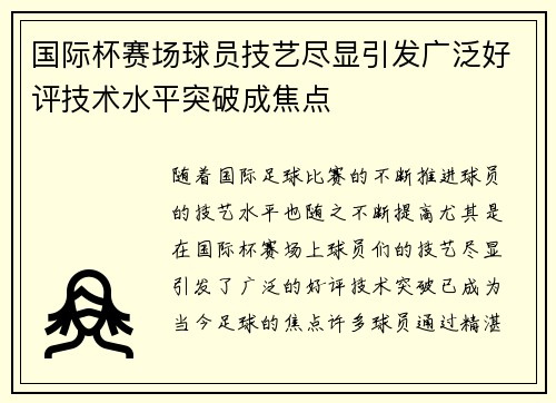 国际杯赛场球员技艺尽显引发广泛好评技术水平突破成焦点